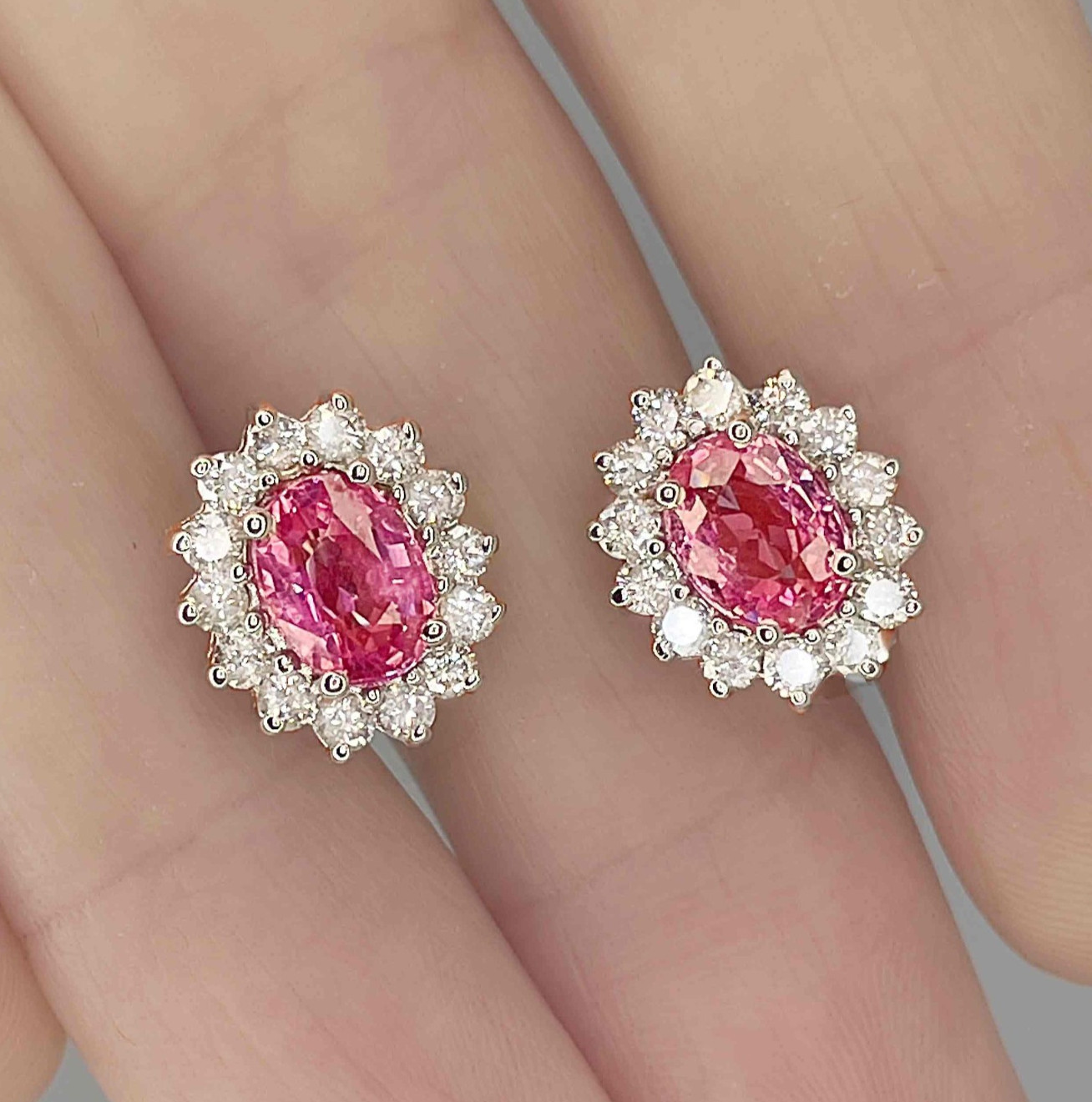 OOAK Rare Unheated Padparadscha Sapphire Diamond 18K Gold Earrings
