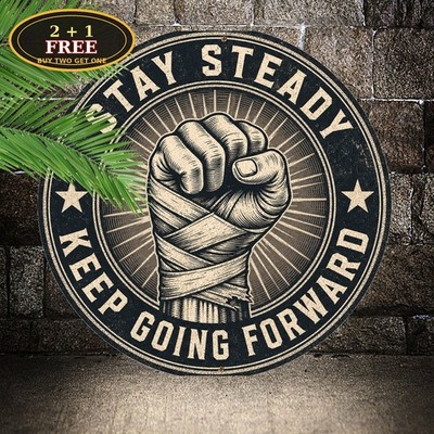 Clenched Fist Strength Slogan Resilience Achievement Badge Round Tin Sign