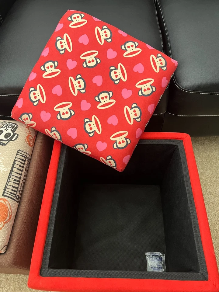 Banco de almacenamiento otomano original Paul Frank caja asiento pie taburete cubo marrón o rojo Foto 3 de 4