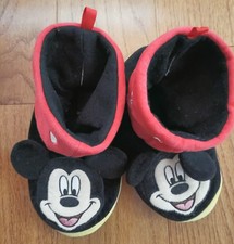 MICKEY MOUSE BOY'S CASUAL SLIPPERS SIZE 11-12 RED BLACK RUBBER SOLES - USED