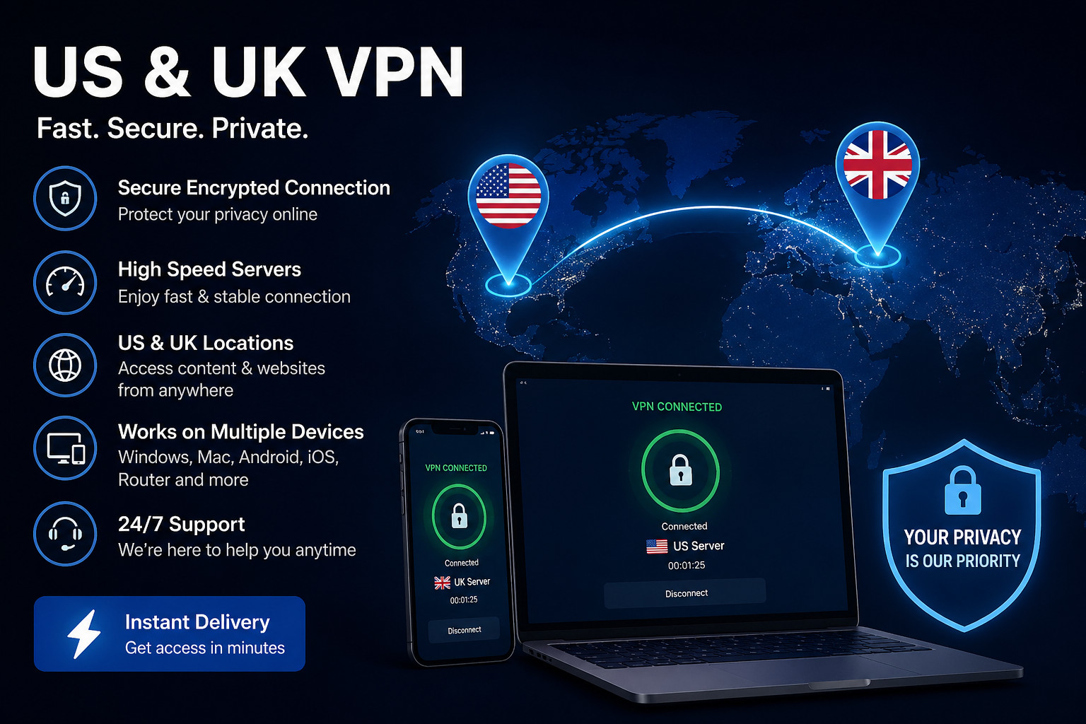 VPN Ultra-Rapide 12 Mois : Navigation Privée et Chiffrement AES-256 pour Accès Illimité