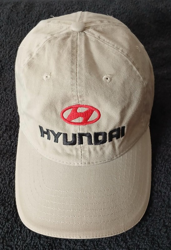 HYUNDAI NISSIN Beige w/Red Baseball Cap One Size Adjustable Embroidered