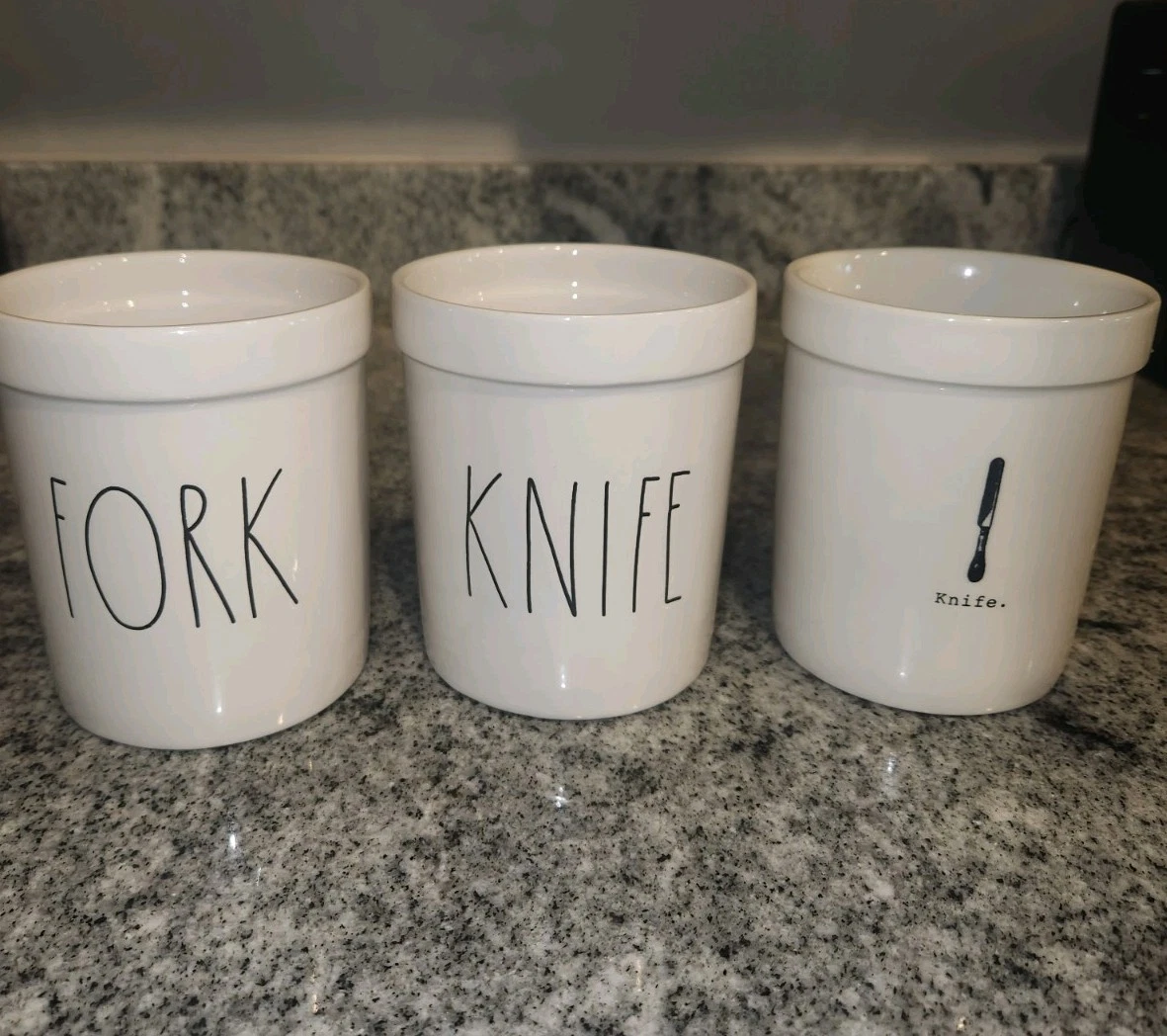Rae Dunn Set Fork Knife Storage Set White Kitchen Utensil Holder Farmhouse