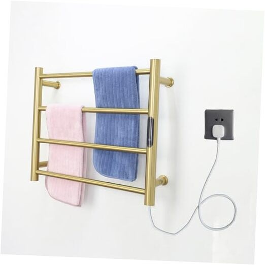 Wall Mounted 4 Bar Heated Towel Warmer in Brushed Gold