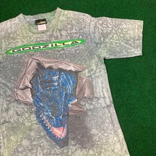 Vintage Godzilla Shirt Mens S Green 1998 American Movie Promo All Over Print 90s