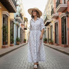 ORDER Plus Summer Boho Party Long Maxi Beach Dress Print Dot Womens Size Small