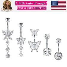 14G Belly Button Rings, Stainless Steel Diamond Belly Rings For Women, Dangle...