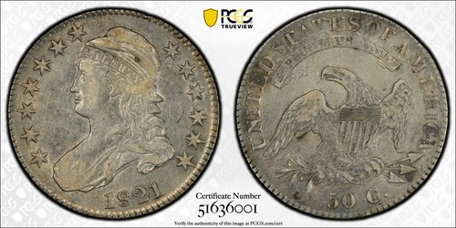 1821 P Capped Bust Half Dollars PCGS VF-35 Overton 106a