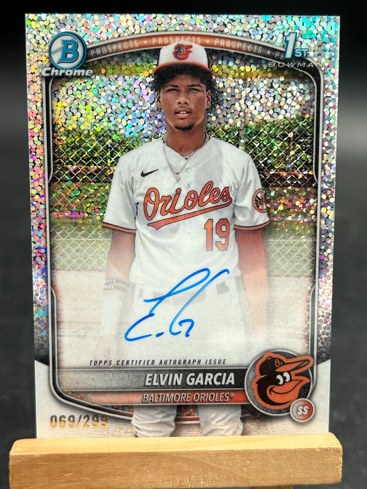 Elvin Garcia 2025 Bowman Chrome 1st Speckle Auto /299 Baltimore Orioles Prospect