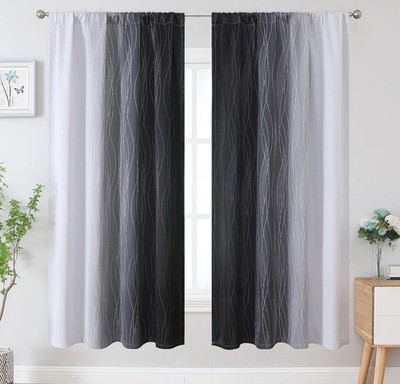52x72 Black And White Estelar Textiler Blackout Curtains