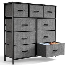 ZUNMOS Fabric Dresser for Bedroom 9 Drawer, Grey