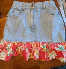 Croc Kids Brand Vintage Girl's Ruffled Denim Jean Skirt Floral Short Size 12