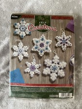 Vintage Bucilla Christmas Felt Sequin  Sparkle Snowflake Ornaments     Kit.