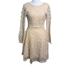 HM Cream Geometric Circle Lace Long Sleeve Mini Dress Womens XS Fit Flare No Tag