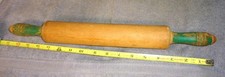 VTG ANTIQUE KITCHEN FARMHOUSE GREEN WOOD PINNED HANDLE 17" ROLLING PIN ORIGINAL