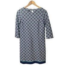 Talbots Navy Green Geometric Pullon Knit Knee Length Tunic Dress Size 2 Petite