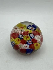 Vintage  Millefiori Murano Glass Paperweight Italian Mid Century 1.5” MCM Decor
