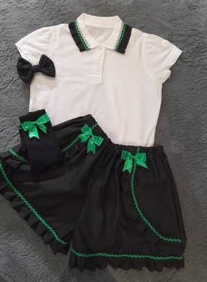 MÄDCHEN SCHULUNIFORM 2-14 JAHRE SHORTS POLOSHIRT SOCKEN SCHLEIFE UNI SCHWARZ ROMANY