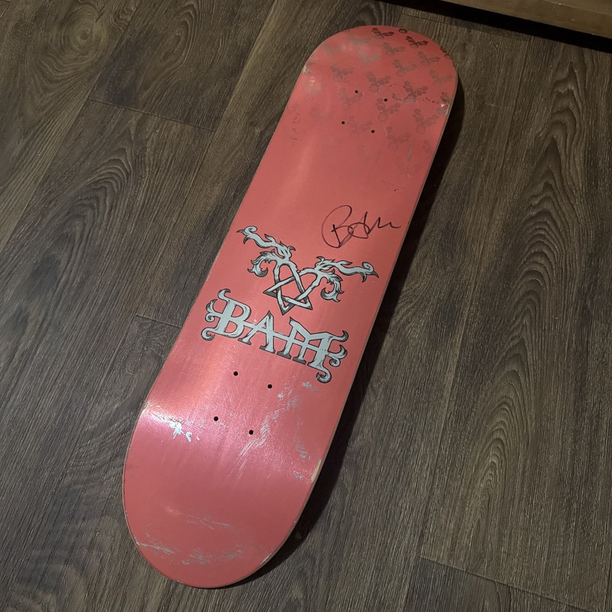 Bam Margera Signed Skateboard Element HIM Heartagram Pink Foil CKY