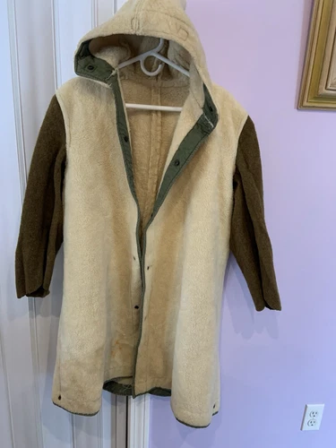 Vtg 1940s WW2 US Military Pile Field Jacket/Coat Hooded Wool Liner Sz M/L