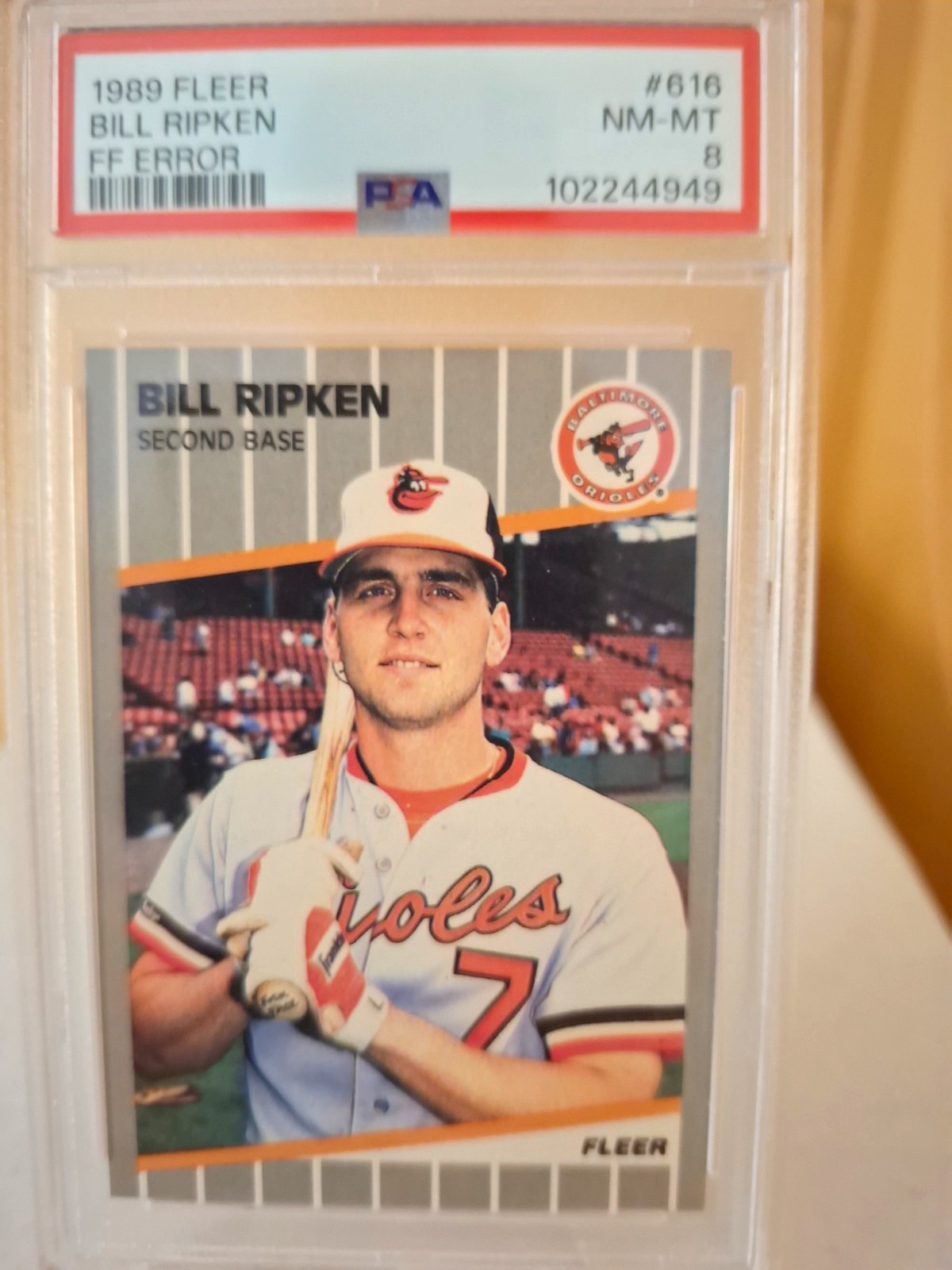 Fleer 1989 Bill Ripken #616 FF Error On Bat Knob PSA 8 Orioles