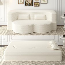 2 in 1 Convertible Folding Sofa Bed Memory Foam 78 Full Size Beige No Assembly