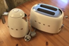 Smeg; 1.7L Jug Kettle 3kw & 2 Slice Toaster Set, Stainless Steel in White Gloss
