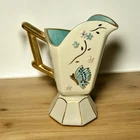 VTG Hull Pottery Pitcher With Blue Gold Butterfly & Flowers '56 9" X 9" X 4.75"