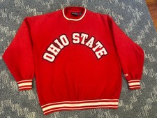 Ohio State Buckeyes Crewneck Mens Large Vintage Red Sweatshirt OSU Spellout Flaw