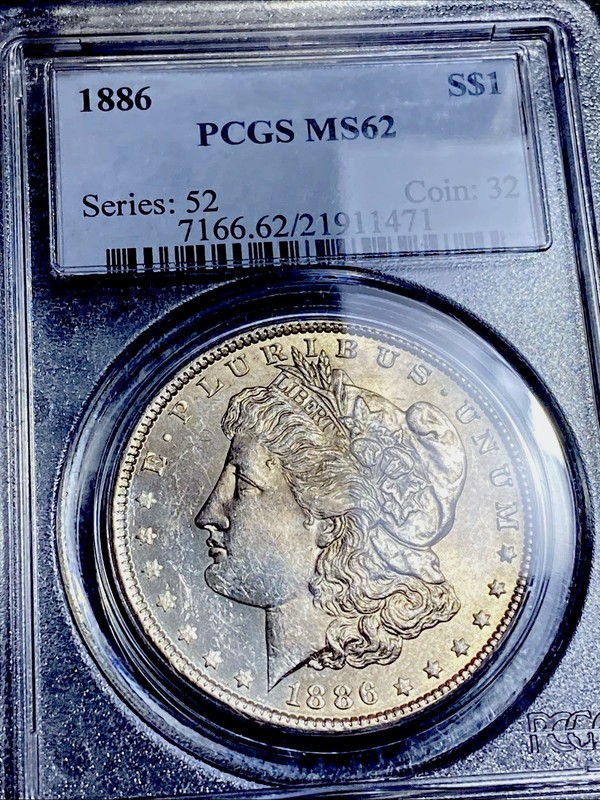 π 1886 Morgan Silver Dollar Coin PCGS MS 62 Beautiful GOLDEN/RED TONING OBV