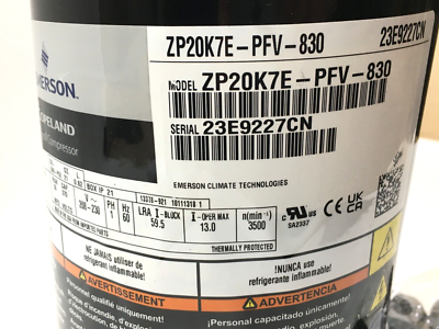 Copeland Emerson Scroll Compressor ZP20K7E-PFV-830 1PH 230V R410A
