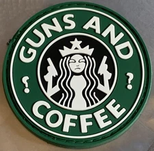 5ive Star Gear PATCH "Guns & Coffee" 2.25" PVC Morale Vel-Kro Back Starbux Theme