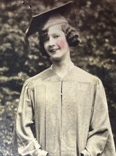 ART DECO WOMAN GRADUATE PORTRAIT Original 1920s Colorized Mortarboard FLOWERS