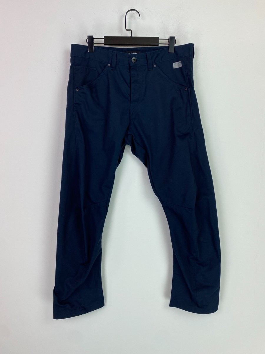 Jack Jones Navy Plain Casual Loose Fit Trousers Stretch UK 34