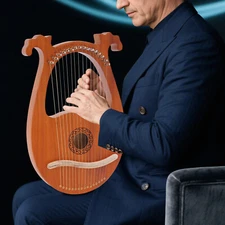 Vintage 16 Strings Lyre Harp Set Mahogany Body String Instrument for Beginners