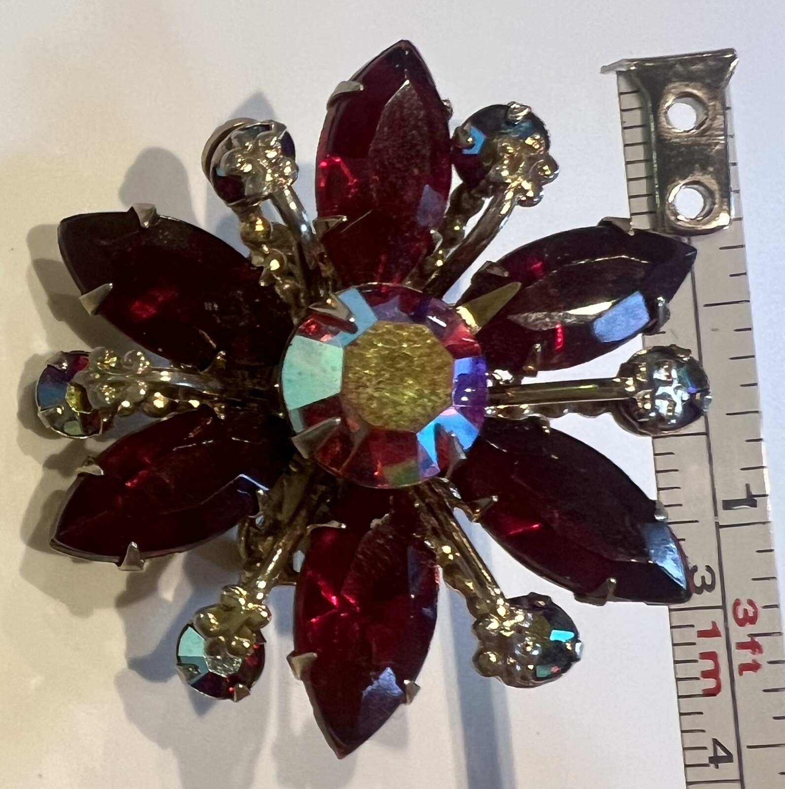 Vintage Beautiful Red Ruby Rhinestone Circular Br… - image 3