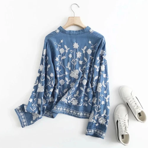 Embroidered Denim Long Sleeves Shirt Top Jacket! - Picture 4 of 12