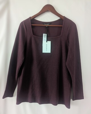 41 HAWTHORN Women's Spuare Neck Top Long Sleeve Pullover Red Wine Size 1X  NWT