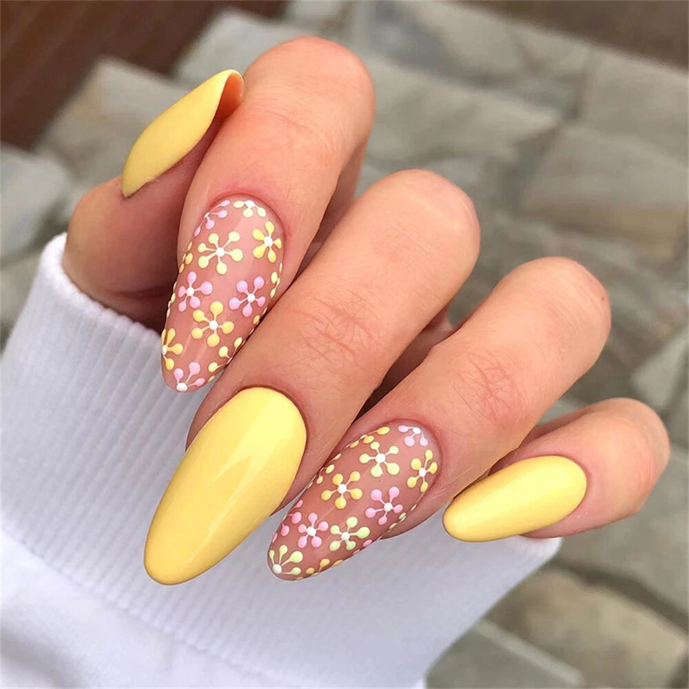yellow almond nails