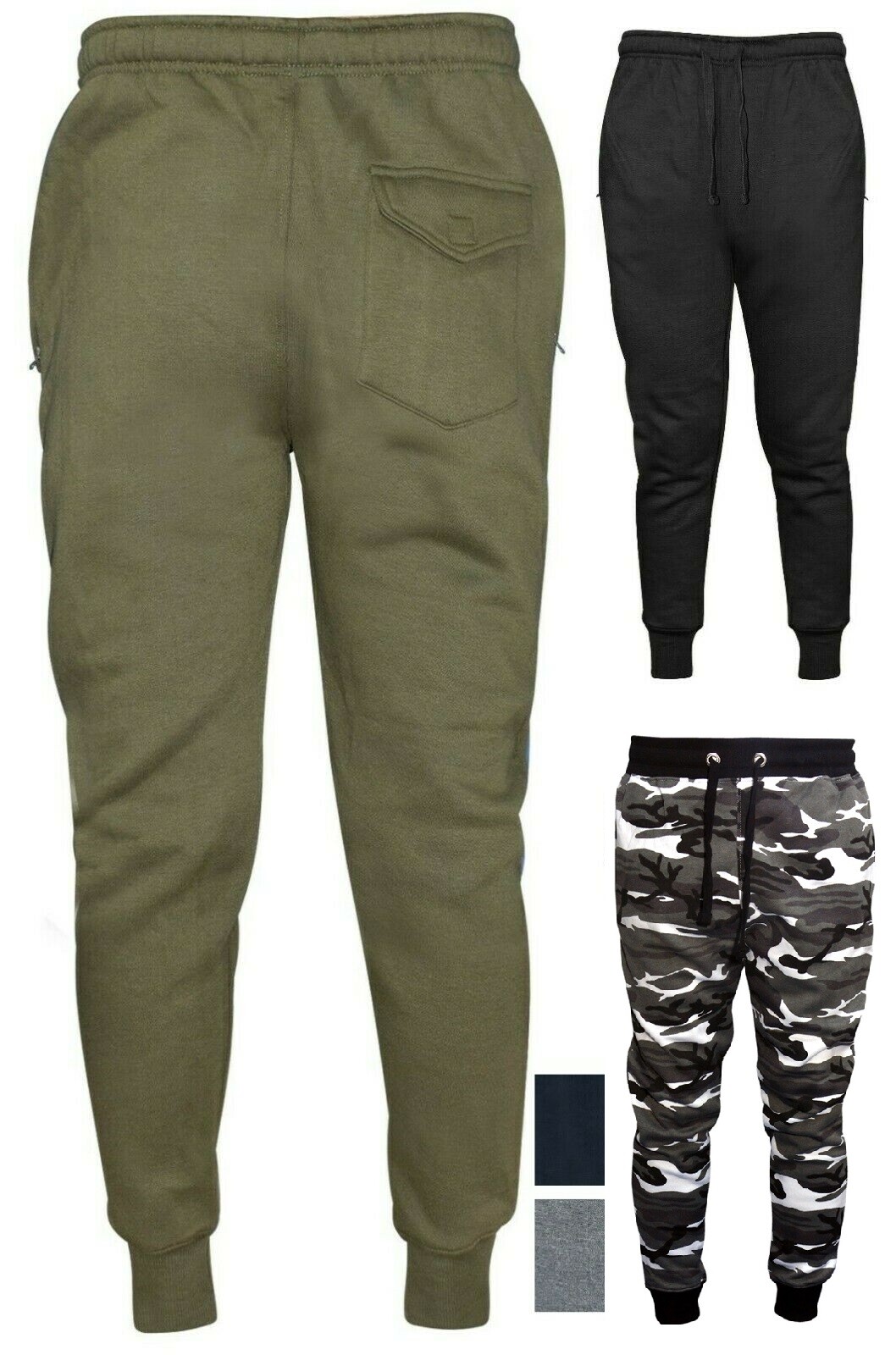 Mens Camo Fleece Joggers ZIP POCKETS Bottoms PREMIUM Gym Sports Jogging