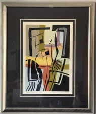 RONALD DAVIS VINTAGE MODERN ABSTRACT MIXED MEDIA PAINTING CUBIST CUBISM ART 70s
