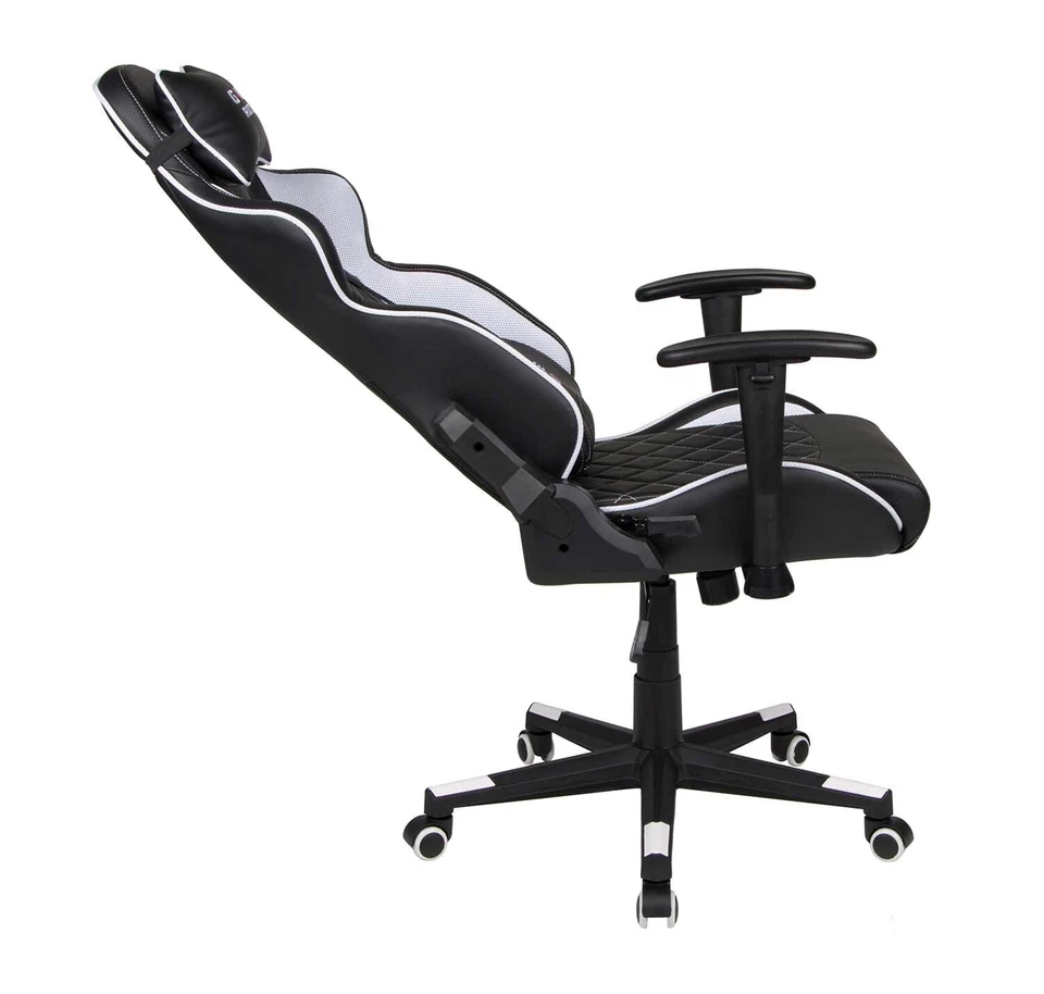 Racing Stuhl für Gaming Chefsessel Schreibtischstuhl Kunstleder Schwarz Weiß - Bild 2 von 2