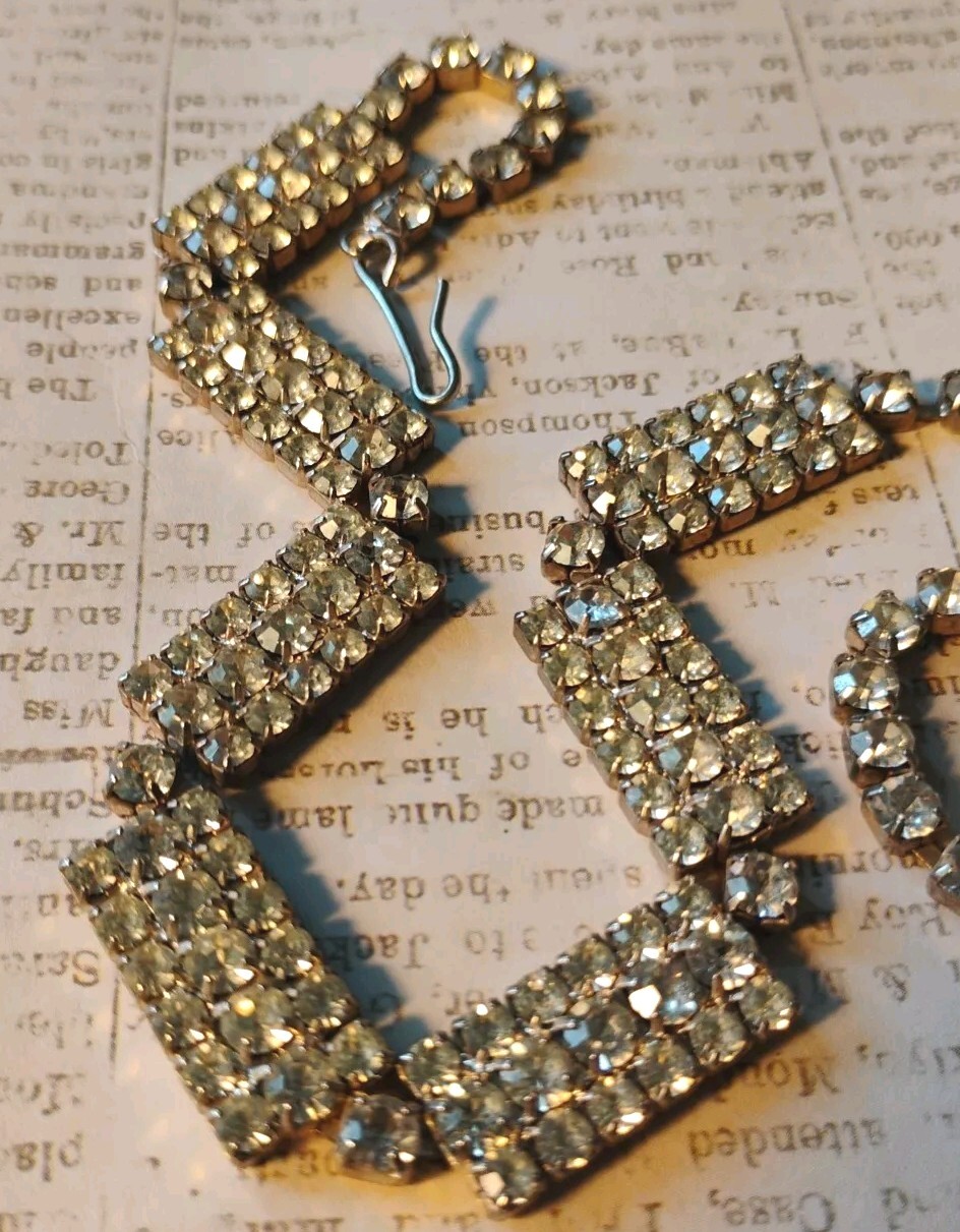 Vintage Clear RHINESTONE Rectangular Panel Link C… - image 7