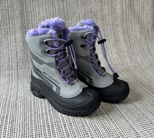 Columbia Bugaboot Girls 2 Gray Purple Snow Boots Faux Fur Waterproof Omni-Heat