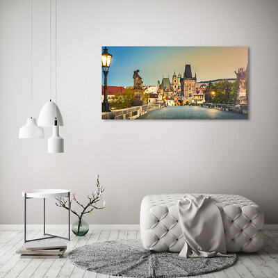 Tableau Déco Pont De Prague Sur Verre Acrylique, 120x60 Cm, Style Moderne Sépia - Neuf
