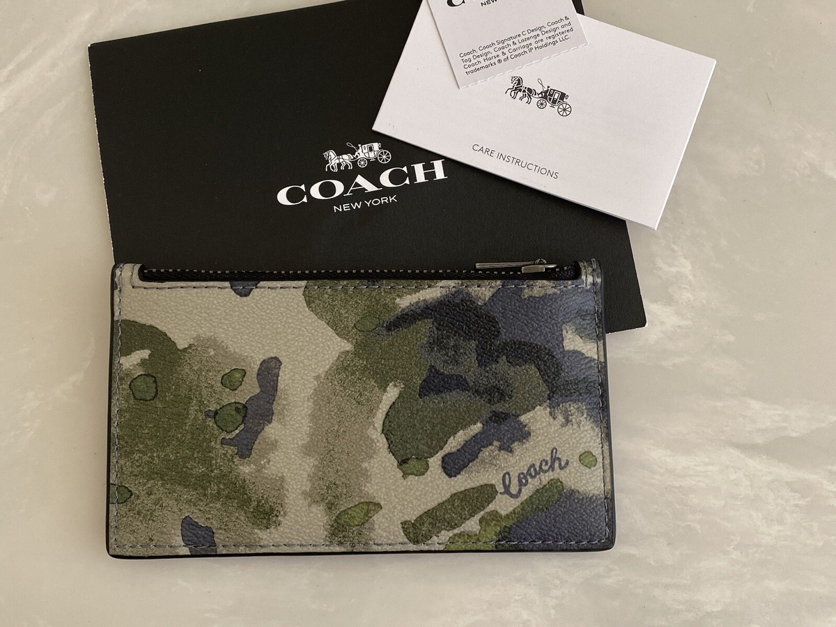 NWT COACH GREEN WATERCOLOR SCRIPT ZIP CARD CASE 91694 | eBay