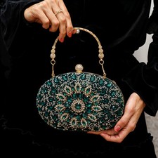 Ladies Satin diamante Clutch Bag Evening Bag Bridal Wedding Fashion Prom Handbag