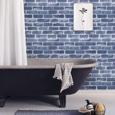 Blue Brick Wallpaper Peel and Stick Wallpaper 17.7" x 118.11" Self-Adhesive R...