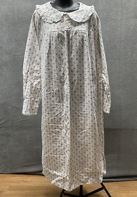 Gabrielle Intimates Robe Gown Pink White Floral  Modest  100%  Cotton