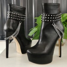 Women Ankle Boots Platform Side Zip Up Thin High Heels Short Booties Shoes Woman